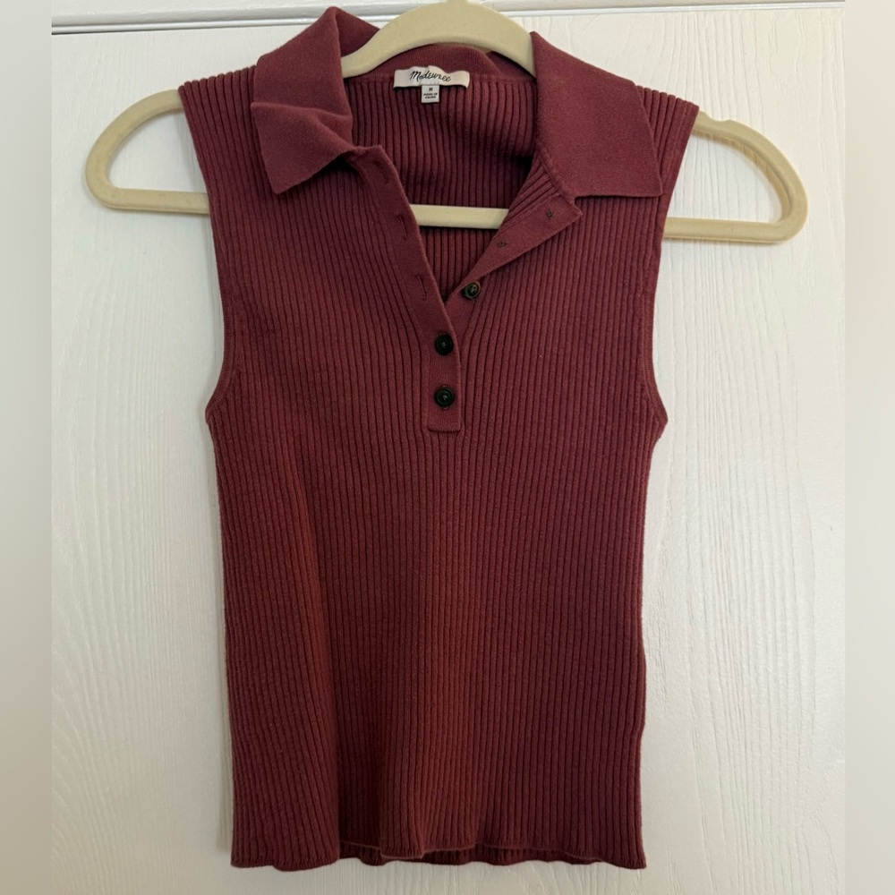 Madewell Women’s Cropped Burgundy Cotton Sleeveless Ribbed Sweater Size Medium